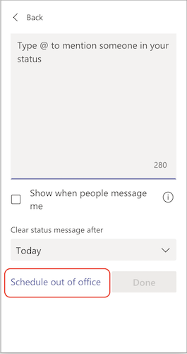 Schedule an out of office status in Teams 