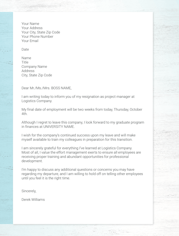 resignation letter format